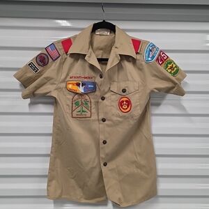 Vintage Boy Scouts of America Uniform Shirt 80s Patched Philmont DC Council (KD)